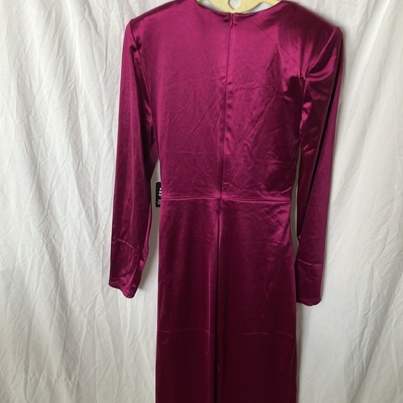 Express: Metallic Purple Plunging neckline- side slit-long sleeve- Dress- S - Picture 11 of 16